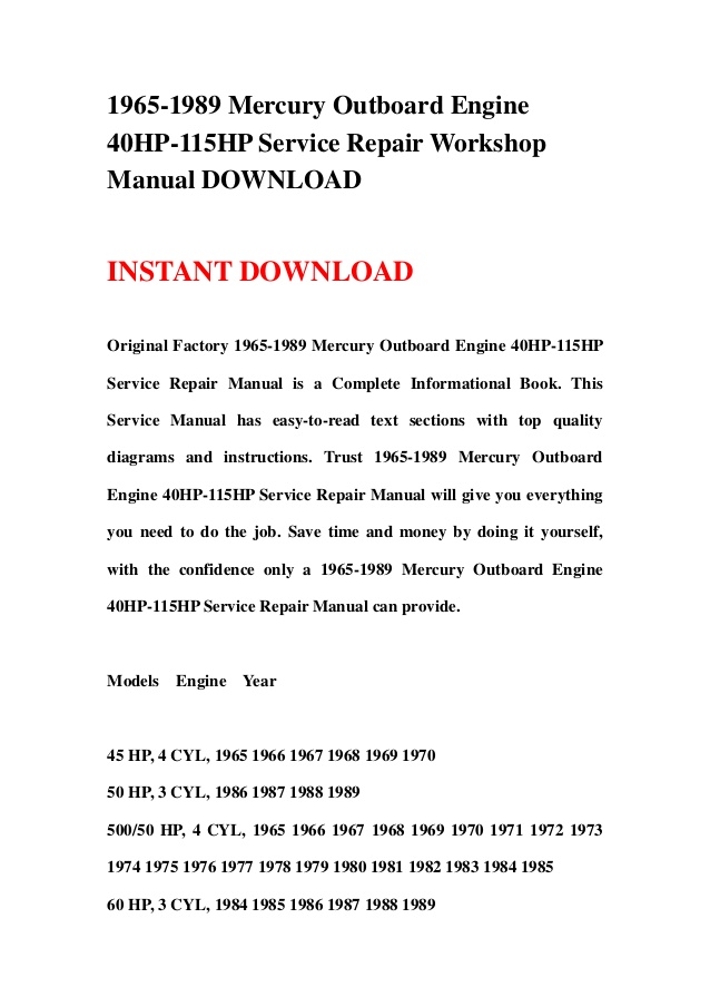 Mercury Outboard User Manual Download