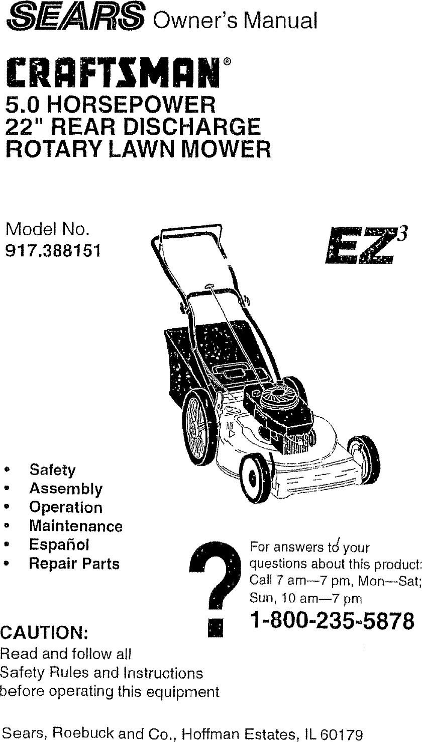 Craftsman Gcv160 Lawn Mower User Manual